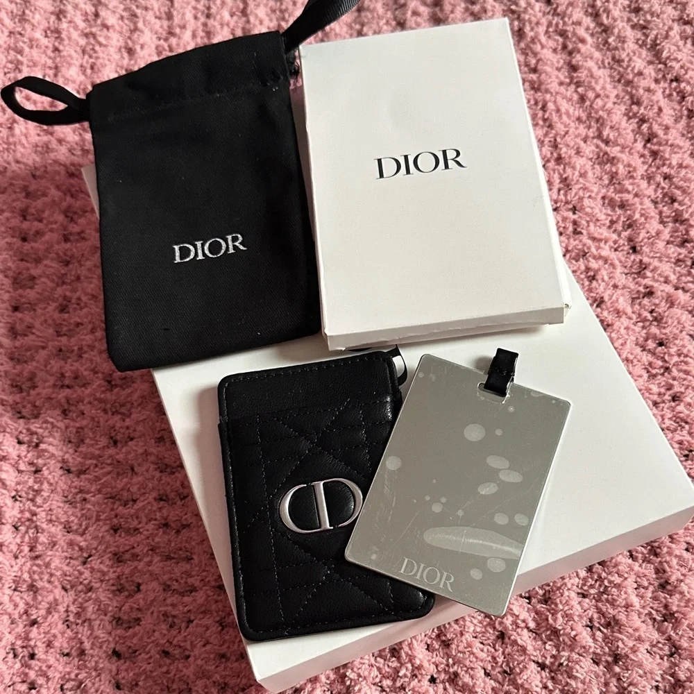 Dior Black Quilted Card Holder/ Mirror with Logo